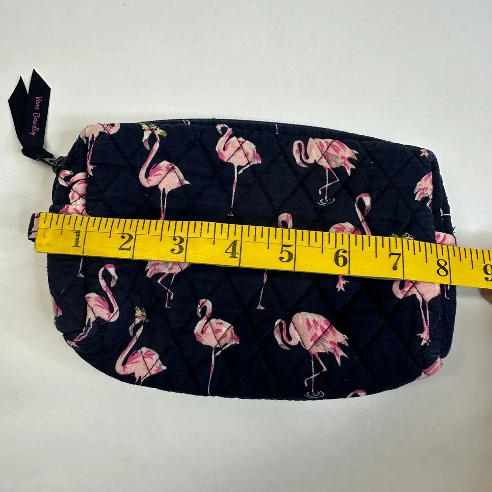 Vera Bradley Navy Pink Flamingo Quilted Cotton Zipper Cosmetic Makeup Bag Pouch